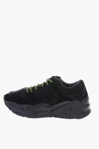 Faux Fur Details Suede Leather P1THON Sneakers with Contrasting Strings