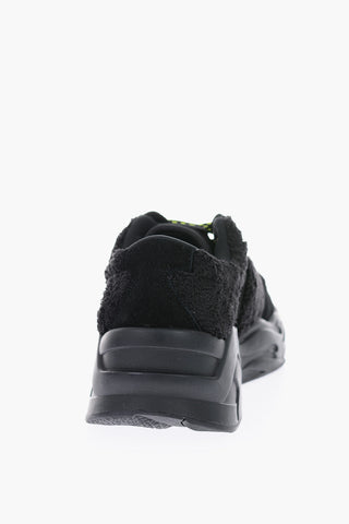 Faux Fur Details Suede Leather P1THON Sneakers with Contrasting Strings