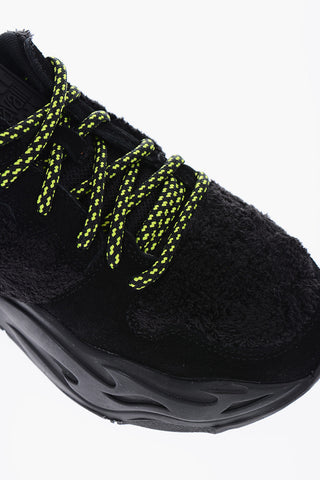 Faux Fur Details Suede Leather P1THON Sneakers with Contrasting Strings