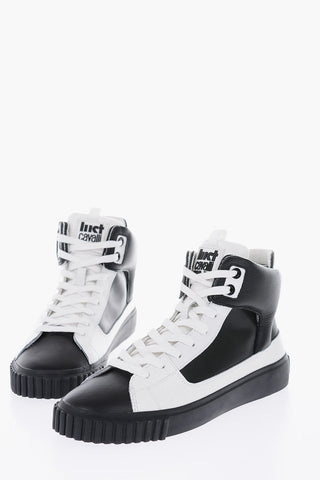snake effect two-tone leather high top sneakers