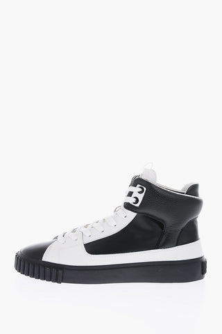 snake effect two-tone leather high top sneakers