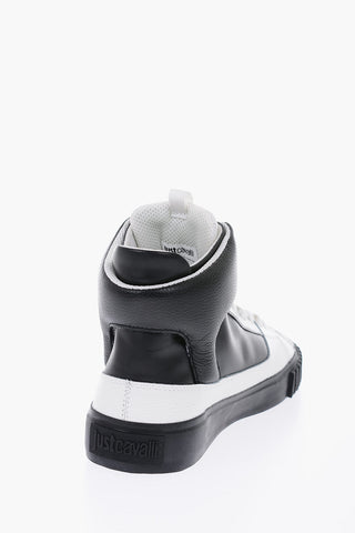 snake effect two-tone leather high top sneakers
