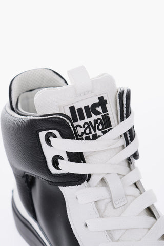 snake effect two-tone leather high top sneakers