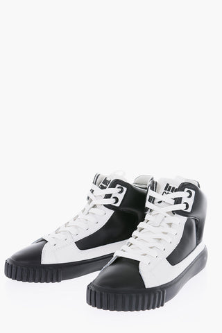snake effect two-tone leather high top sneakers