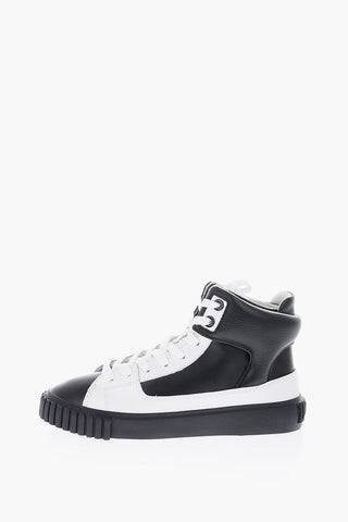 snake effect two-tone leather high top sneakers