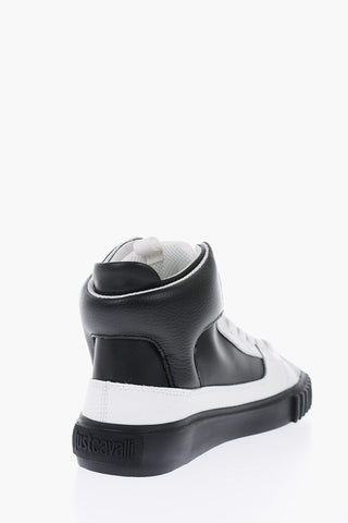 snake effect two-tone leather high top sneakers