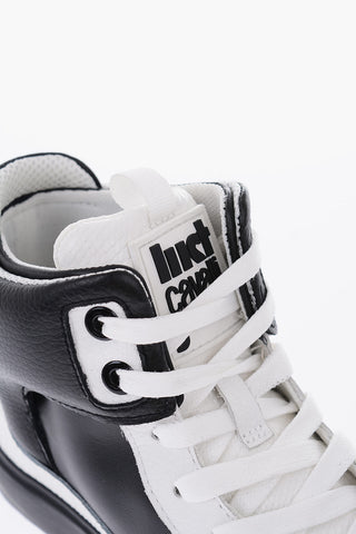 snake effect two-tone leather high top sneakers