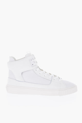 snake effect details leather high top sneakers