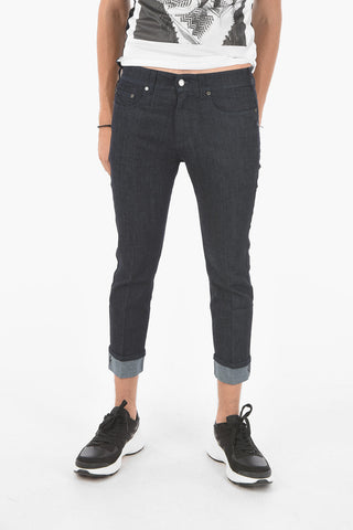 Jeans Skinny a 6 Tasche con Risvolti alla Caviglia