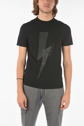 Leather Effect Print LEATHER BOLT T-Shirt