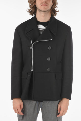 Double-breasted TRAVEL ZIP-UP Leather Insert Coat