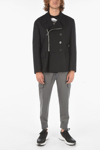 Double-breasted TRAVEL ZIP-UP Leather Insert Coat