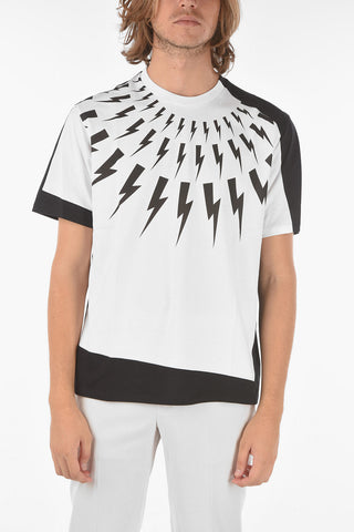 T-shirt Bicolore con Stampa Fairisle con Fulmini