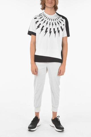 T-shirt Bicolore con Stampa Fairisle con Fulmini