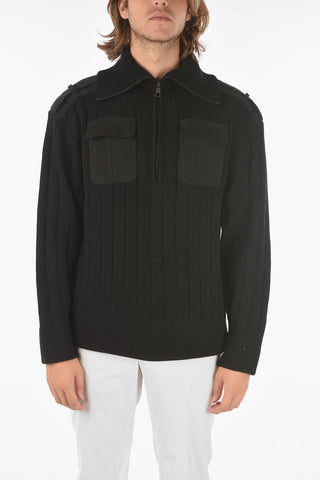 Eco-Suede Breast-pocket and Insert MILITARY HIGH NECK Pullover