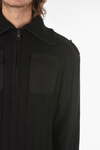 Eco-Suede Breast-pocket and Insert MILITARY HIGH NECK Pullover