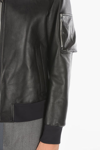 Leathe SLEEVE POCKETED Bomber Jacket with Pocketed Sleeves