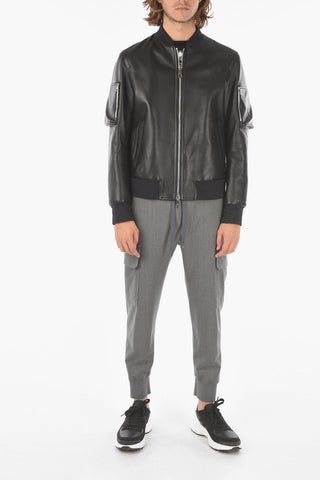 Leathe SLEEVE POCKETED Bomber Jacket with Pocketed Sleeves