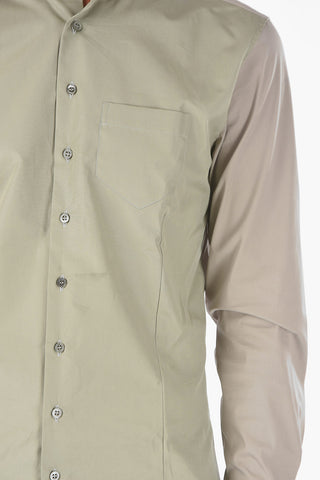 Stretched Cotton Shirt with Mandarin Collar and Breast Pocket