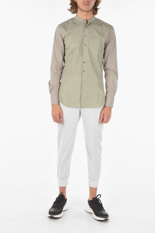 Stretched Cotton Shirt with Mandarin Collar and Breast Pocket