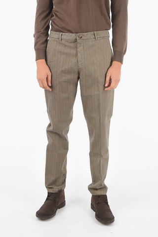 Pantaloni MARAIS in cotone stretch fantasia herringbone
