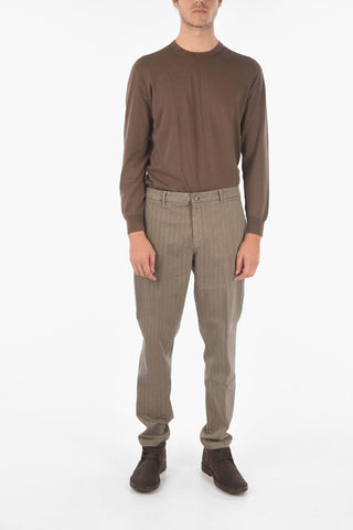 Pantaloni MARAIS in cotone stretch fantasia herringbone
