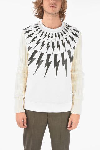Printed SKI FAIRISLE BOLT Sweatshirt with Knitted RIbbed Sleeves