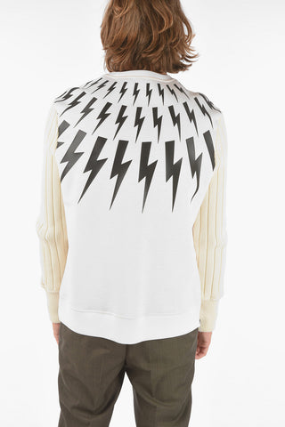 Printed SKI FAIRISLE BOLT Sweatshirt with Knitted RIbbed Sleeves