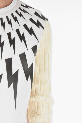 Printed SKI FAIRISLE BOLT Sweatshirt with Knitted RIbbed Sleeves