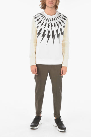 Printed SKI FAIRISLE BOLT Sweatshirt with Knitted RIbbed Sleeves