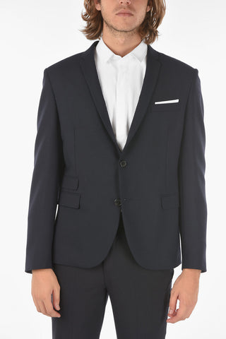 Virgin Wool Blend Blazer with Narrow Notch Lapel