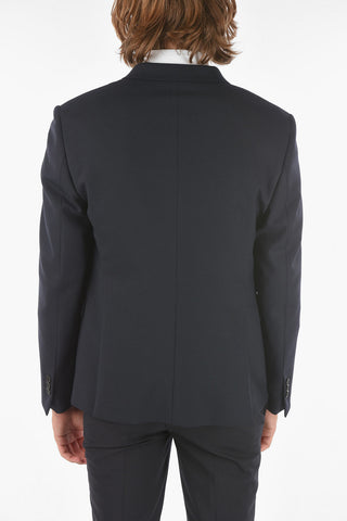 Virgin Wool Blend Blazer with Narrow Notch Lapel