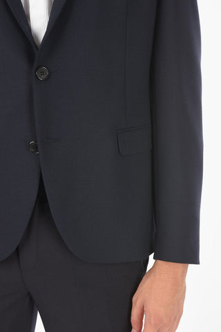Virgin Wool Blend Blazer with Narrow Notch Lapel
