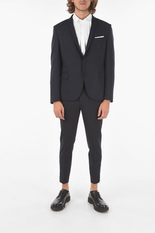 Virgin Wool Blend Blazer with Narrow Notch Lapel