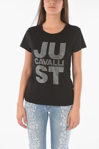 Crew-neck T-shirt with Rhinestone Logo