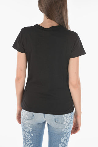 Crew-neck T-shirt with Rhinestone Logo