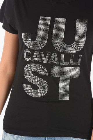 Crew-neck T-shirt with Rhinestone Logo