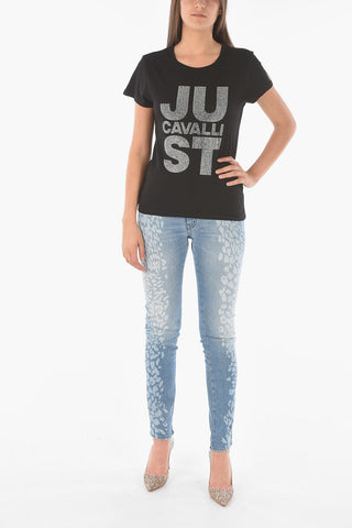 Crew-neck T-shirt with Rhinestone Logo