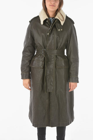 Coated Cotton Maxi Trench With Real Fur Neck