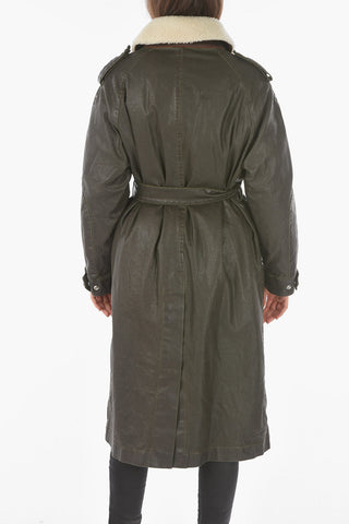 Coated Cotton Maxi Trench With Real Fur Neck