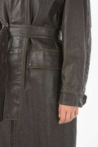 Coated Cotton Maxi Trench With Real Fur Neck