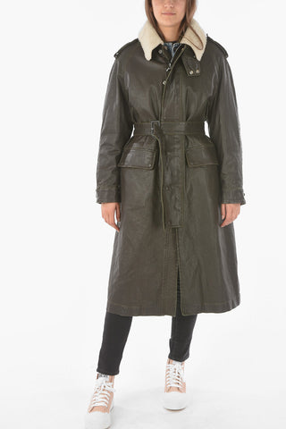 Coated Cotton Maxi Trench With Real Fur Neck