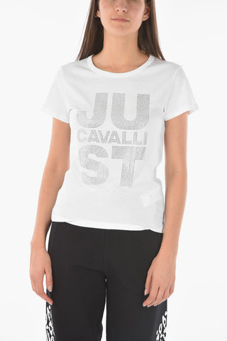 Crew-neck T-shirt with Rhinestone Logo