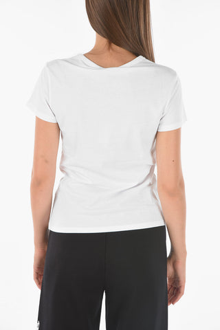 Crew-neck T-shirt with Rhinestone Logo