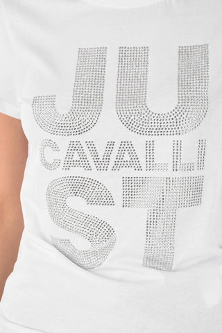 Crew-neck T-shirt with Rhinestone Logo