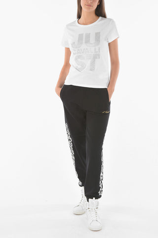 Crew-neck T-shirt with Rhinestone Logo