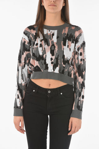 maglia crop girocollo a fantasia