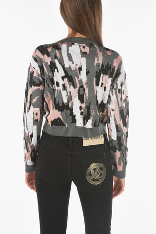 maglia crop girocollo a fantasia