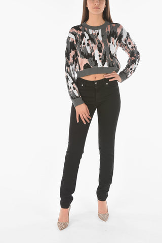 maglia crop girocollo a fantasia