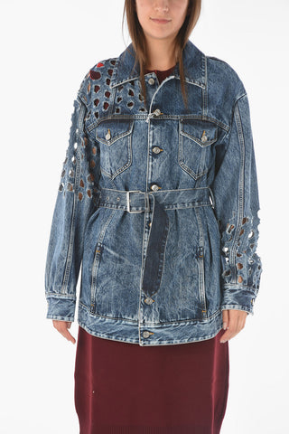 Cut Out Details Denim Jacket with Belt